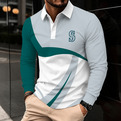 [FLASH SALE] NEW CUSTOMIZED MLB14 SMS SEATTLE MARINERS MEN'S LONG SLEEVE POLO