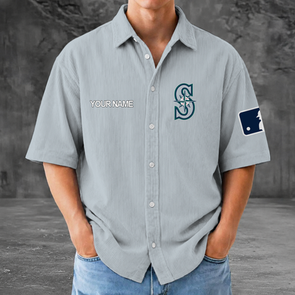 [FLASH SALE] NEW CUSTOMIZED MLB14 SMS SEATTLE MARINERS SEERSUCKER BUTTON SHIRT
