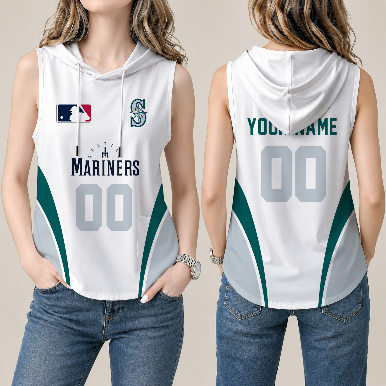 [FLASH SALE] NEW CUSTOMIZED MLB14 SMS SEATTLE MARINERS WOMEN'S SLEEVELESS HOODED POCKET TANK TOP