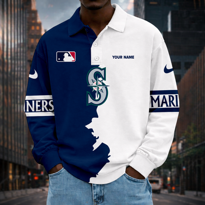 LIMITED EDITION - NEW CUSTOMIZED MLB14 SMS SEATTLE MARINERS MEN LONG SLEEVE POLO