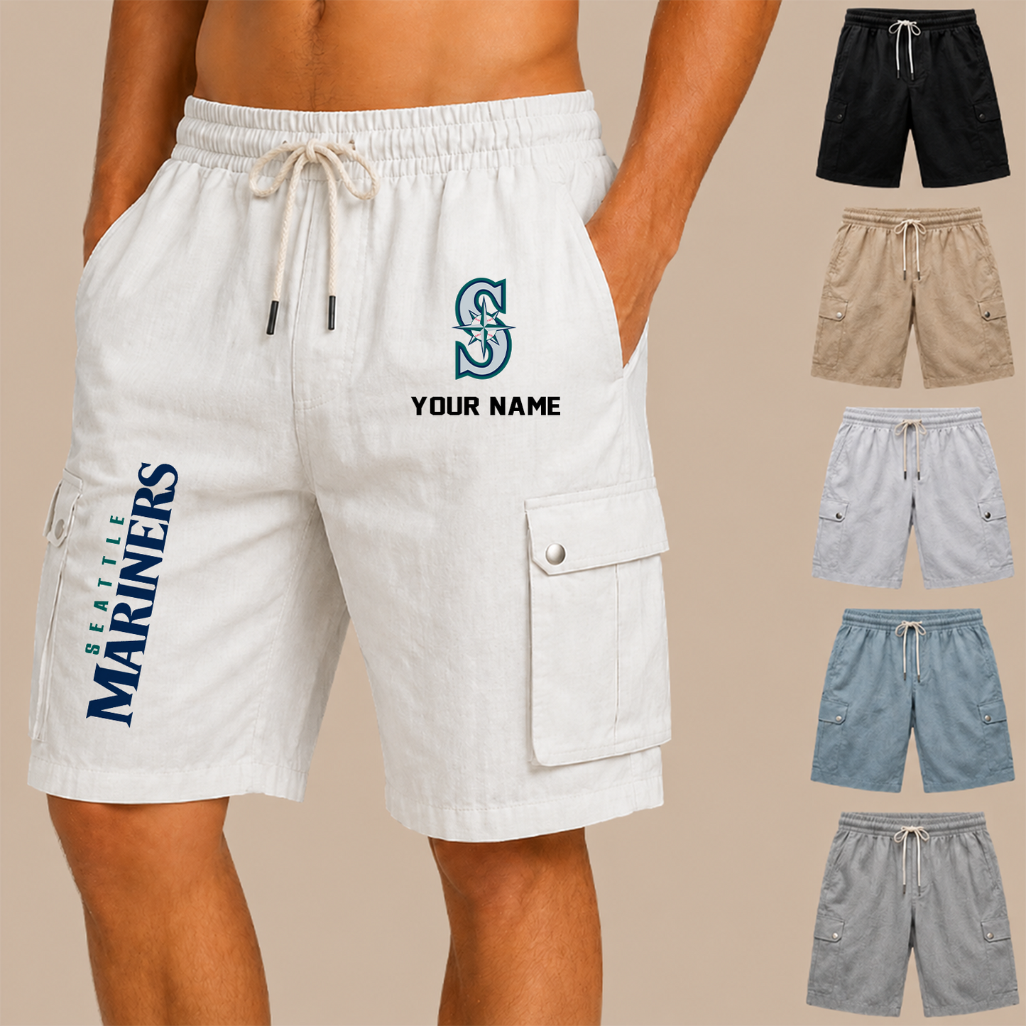 [FLASH SALE] NEW CUSTOMIZED MLB14 SMS SEATTLE MARINERS MEN'S DRAWSTRING CARGO SHORTS