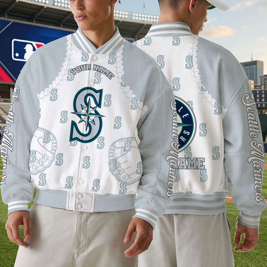 LIMITED EDITION - NEW CUSTOMIZED MLB14 SMS SEATTLE MARINERS SATIN VARSITY & BASEBALL JACKET