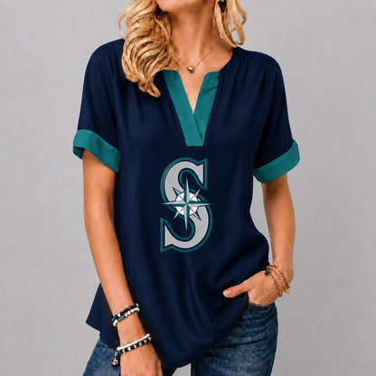 LIMITED EDITION - NEW CUSTOMIZED MLB14 SMS SEATTLE MARINERS V-NECK FEMALE SHIRT
