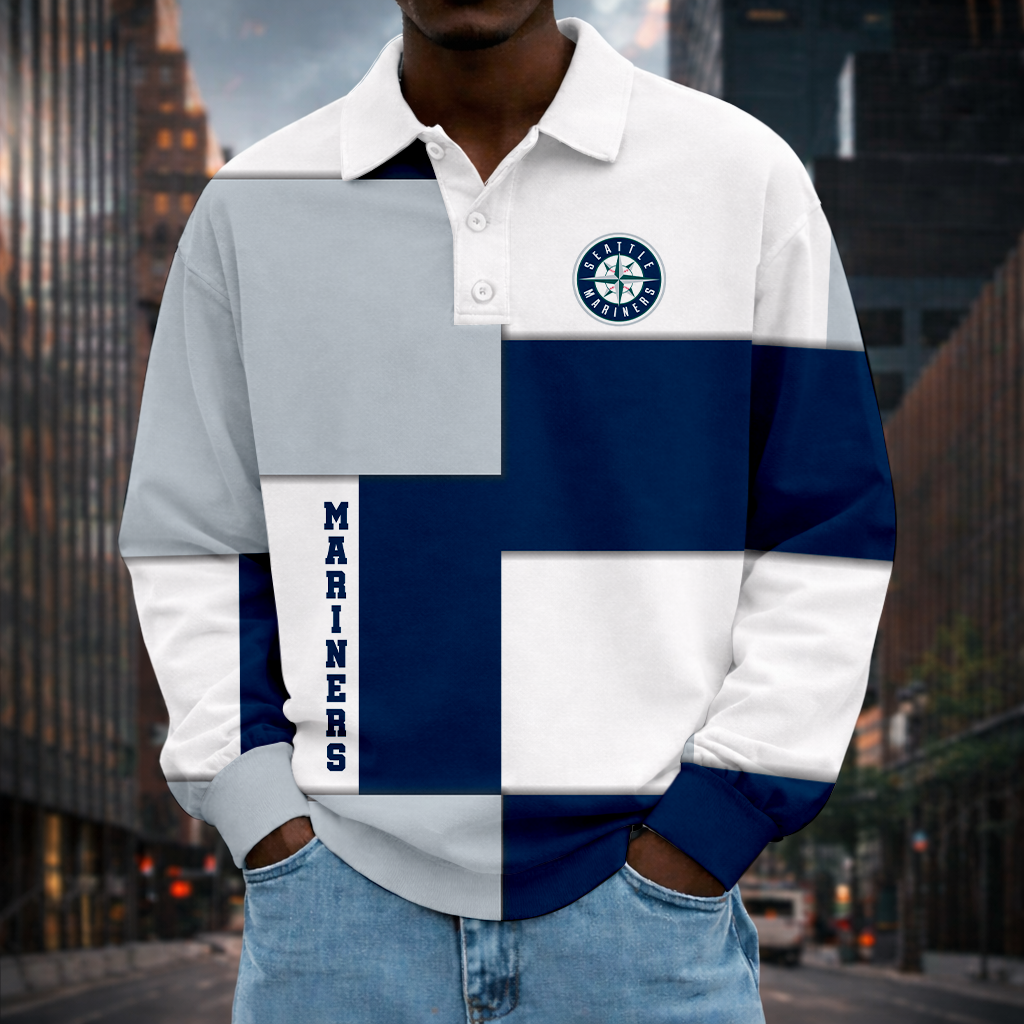 LIMITED EDITION - NEW CUSTOMIZED MLB14 SMS SEATTLE MARINERS MEN LONG SLEEVE POLO
