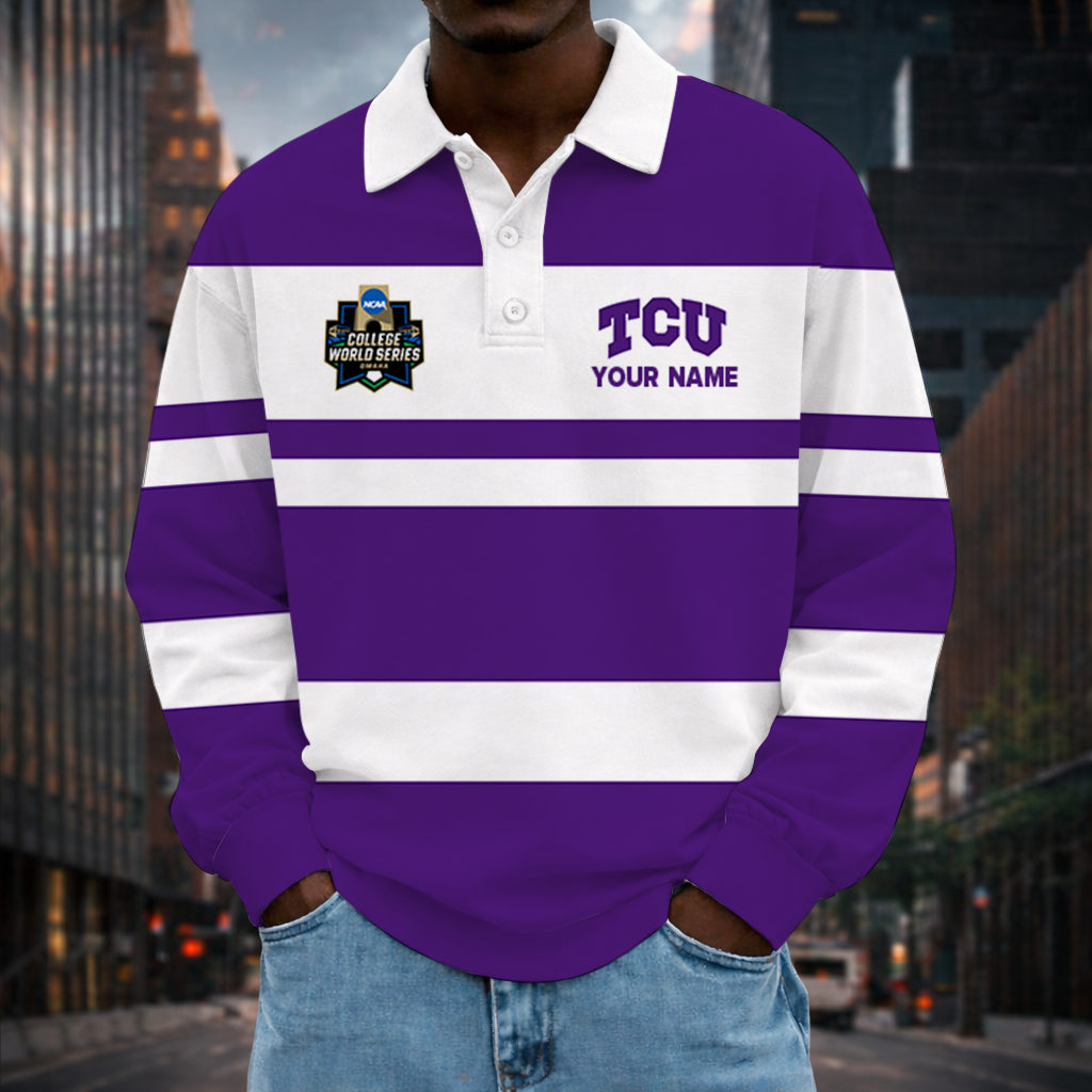 LIMITED EDITION - NEW CUSTOMIZED NCAA CWS14 THF TCU HORNED FROGS UNISEX LONG SLEEVE POLO