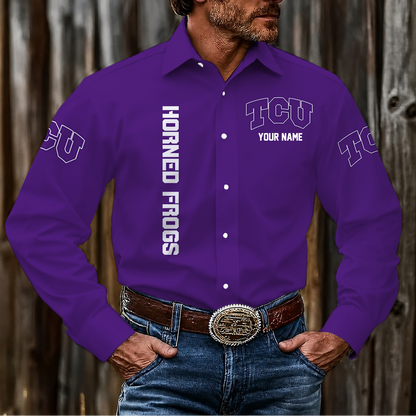 LIMITED EDITION - NEW CUSTOMIZED NCAA CWS14 THF TCU HORNED FROGS MEN'S LONG SLEEVE BUTTON-UP SHIRT