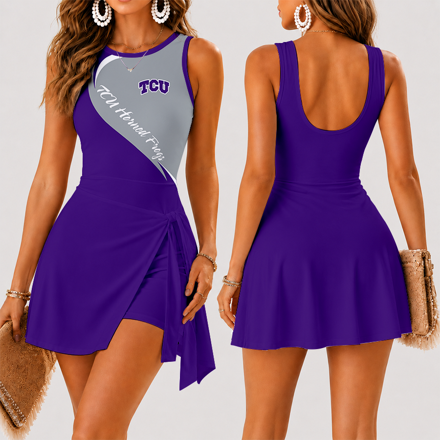 [FAN FAVORITE] NEW CUSTOMIZED NCAA CWS14 THF TCU HORNED FROGS WOMEN'S SUMMER SKORT DRESS