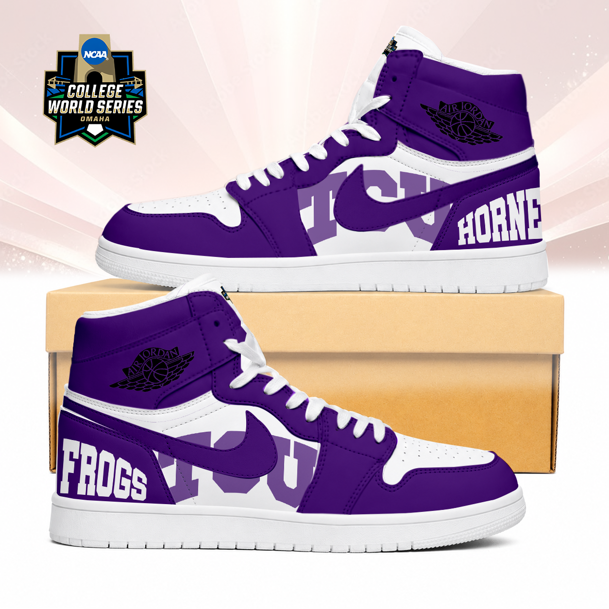 LIMITED EDITION - NEW CUSTOMIZED NCAA CWS14 THF TCU HORNED FROGS AIR JORDAN SNEAKERS