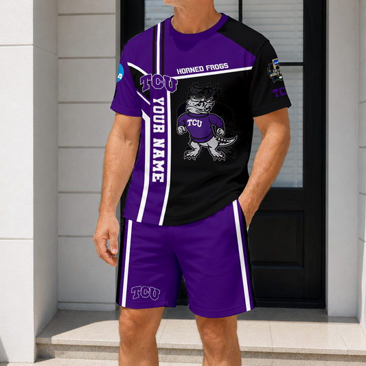 ELITE EDITION - NEW CUSTOMIZED NCAA CWS14 THF TCU HORNED FROGS T-SHIRT & SHORT PANTS SET