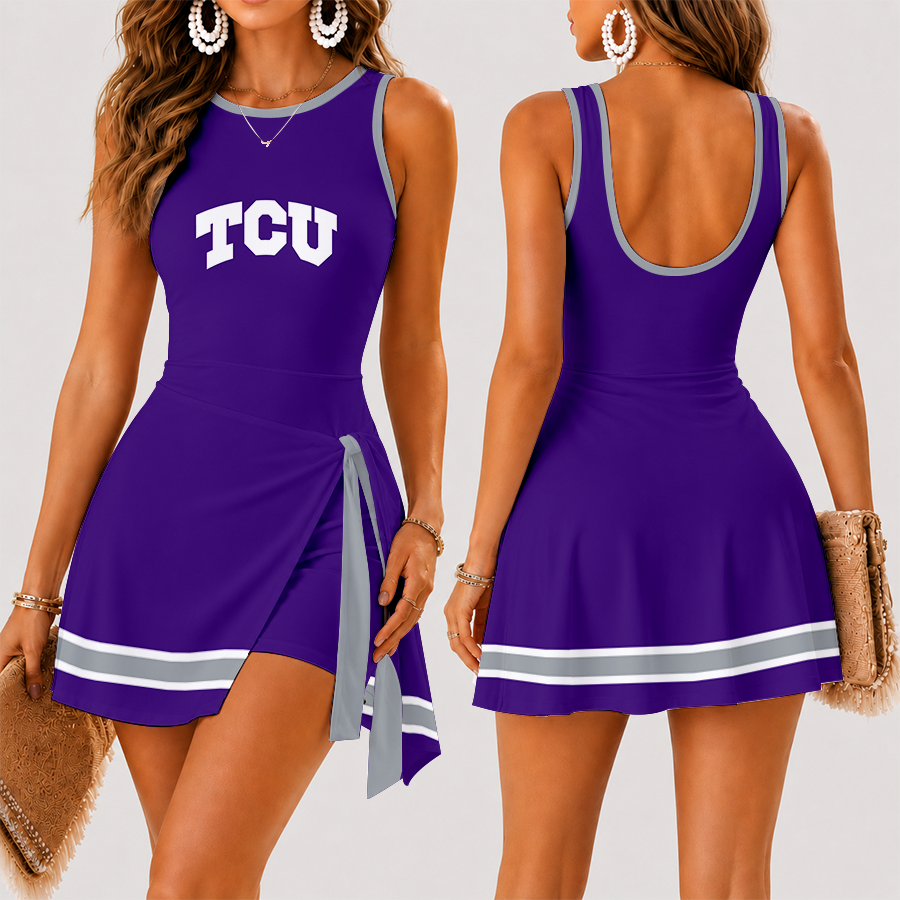 [FAN FAVORITE] NEW CUSTOMIZED NCAA CWS14 THF TCU HORNED FROGS WOMEN'S SUMMER SKORT DRESS