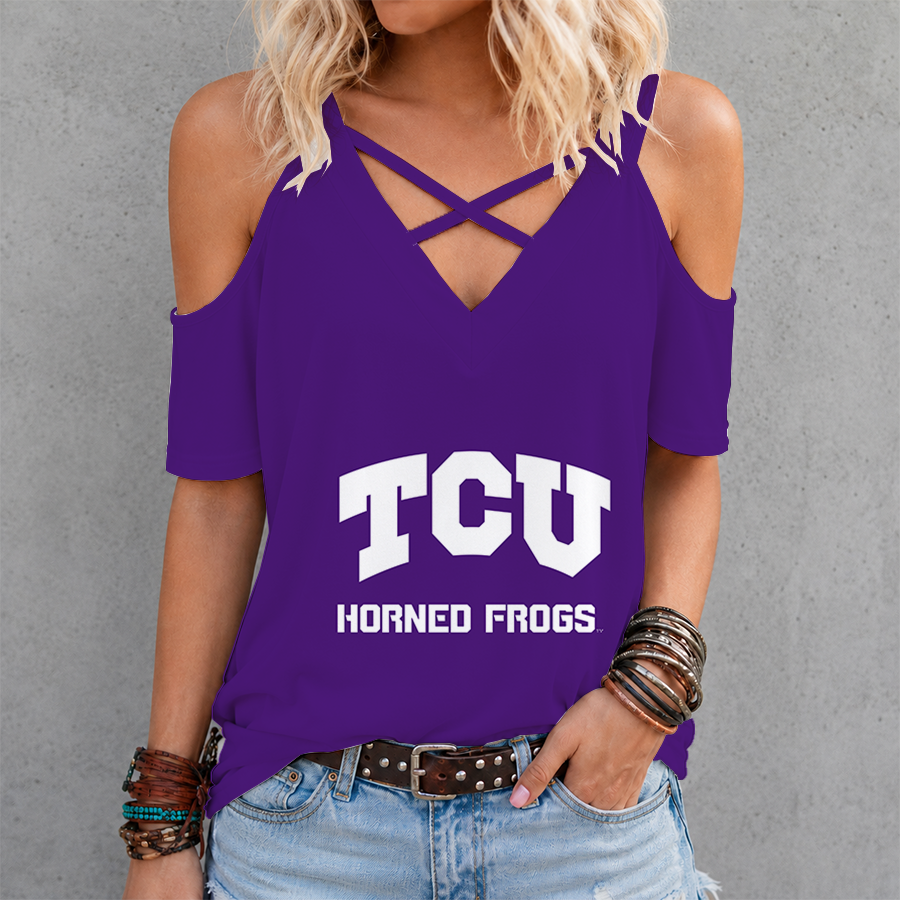 [FAN FAVORITE] NEW CUSTOMIZED NCAA CWS14 THF TCU HORNED FROGS CRISS CROSS V-NECK TOP