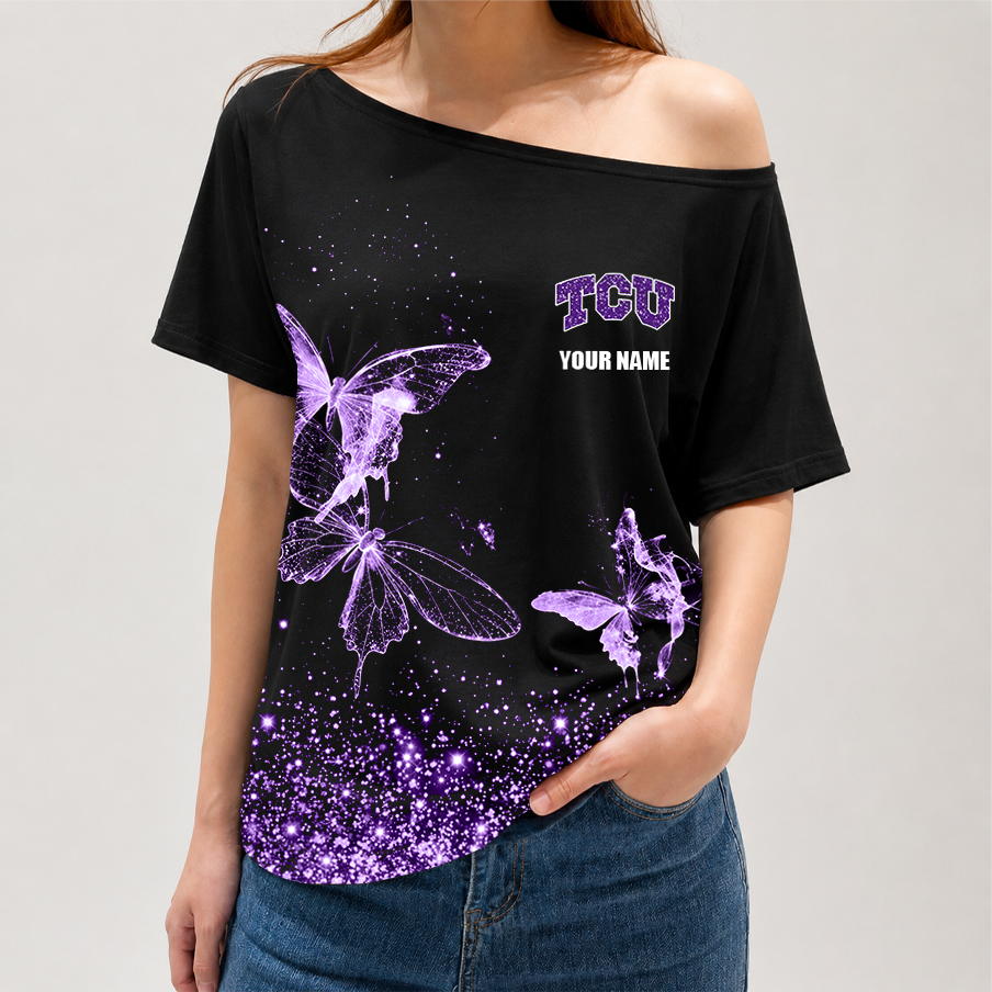 [FAN FAVORITE] NEW CUSTOMIZED NCAA CWS14 THF TCU HORNED FROGS OFF-SHOULDER SHIRT