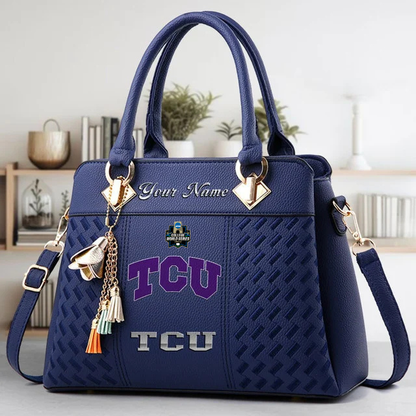 LIMITED EDITION - NEW CUSTOMIZED NCAA CWS14 THF TCU HORNED FROGS ZIP HANDBAG MULTICOLOR