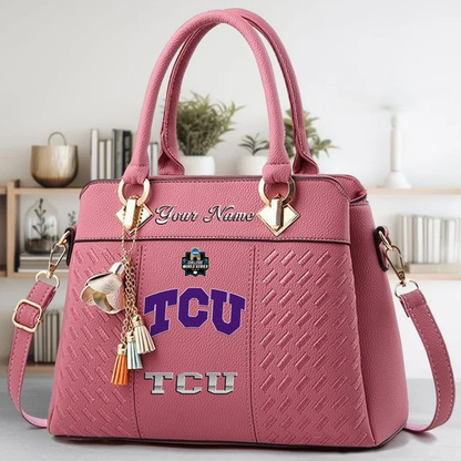 LIMITED EDITION - NEW CUSTOMIZED NCAA CWS14 THF TCU HORNED FROGS ZIP HANDBAG MULTICOLOR