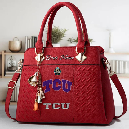 LIMITED EDITION - NEW CUSTOMIZED NCAA CWS14 THF TCU HORNED FROGS ZIP HANDBAG MULTICOLOR