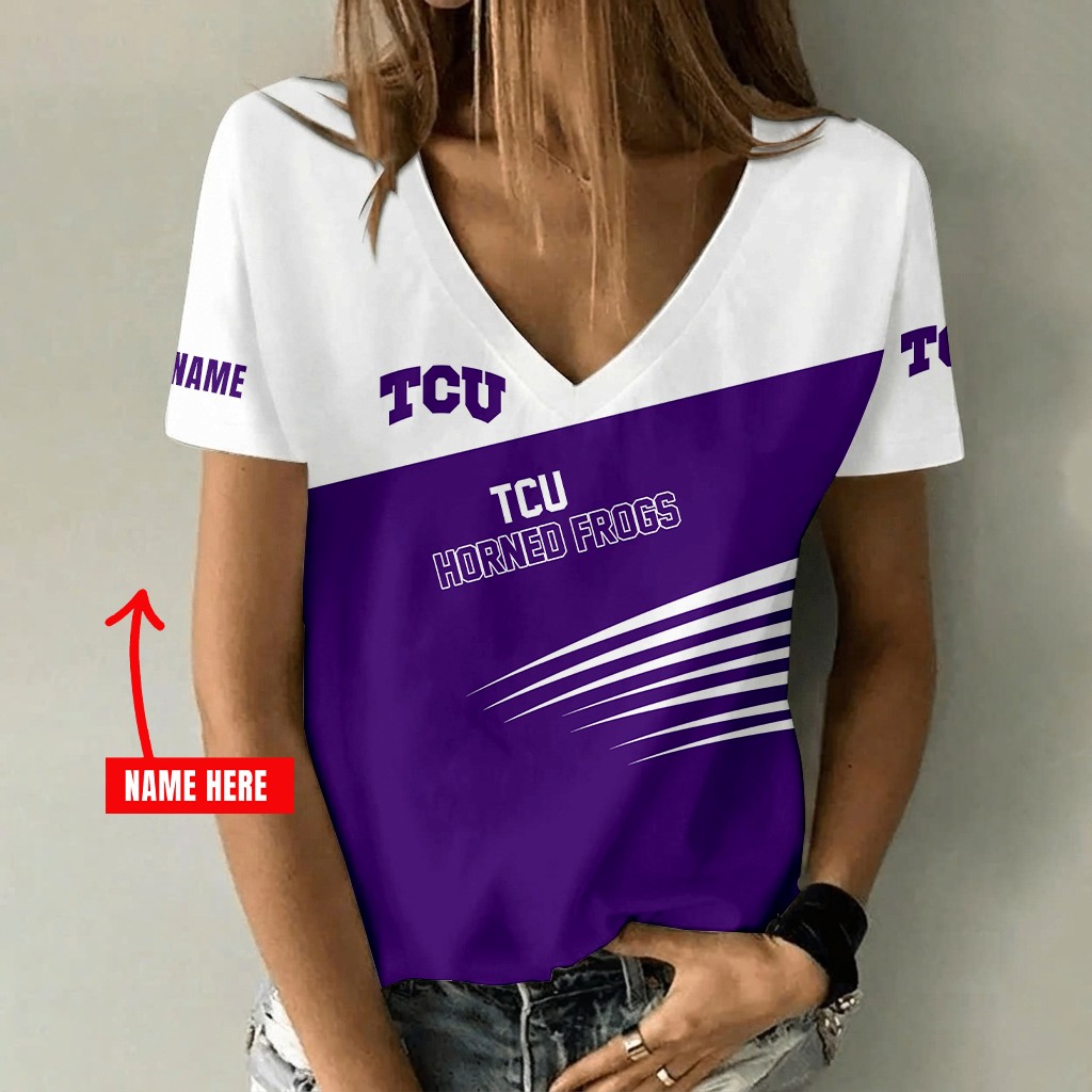 [FAN FAVORITE] NEW CUSTOMIZED NCAA CWS14 THF TCU HORNED FROGS V-NECK FEMALE SHIRT