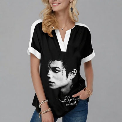 [FAN EXCLUSIVE] NEW CUSTOMIZED MICHAEL JACKSON V-NECK FEMALE SHIRT