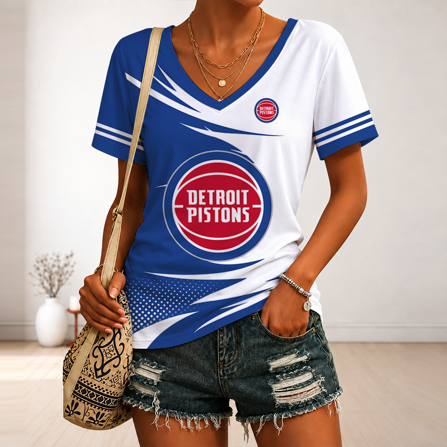 LIMITED EDITION - NEW CUSTOMIZED NBA14 DPI DETROIT PISTONS V-NECK FEMALE SHIRT