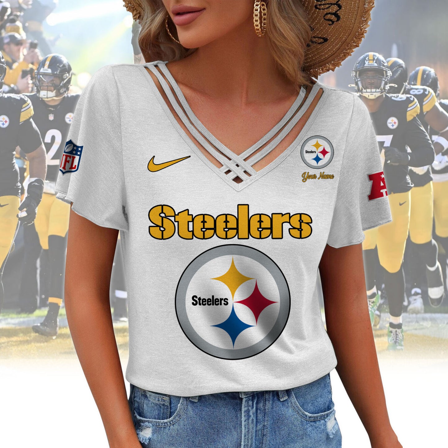 [SPECIAL OFFER] NEW CUSTOMIZED NFL14 PSB PITTSBURGH STEELERS V-NECK SHIRT