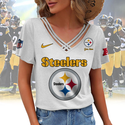 [SPECIAL OFFER] NEW CUSTOMIZED NFL14 PSB PITTSBURGH STEELERS V-NECK SHIRT