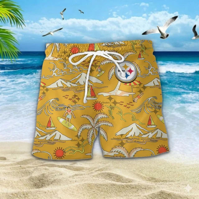 VIRAL EDITION  - NEW CUSTOMIZED NFL14 PSB PITTSBURGH STEELERS UNISEX INDEPENDENCE DAY HAWAIIAN SHIRT & SHORTS SET
