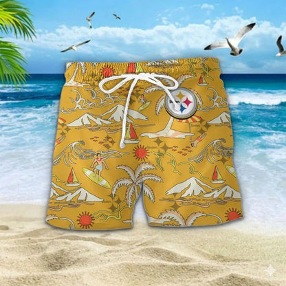 VIRAL EDITION  - NEW CUSTOMIZED NFL14 PSB PITTSBURGH STEELERS UNISEX INDEPENDENCE DAY HAWAIIAN SHIRT & SHORTS SET