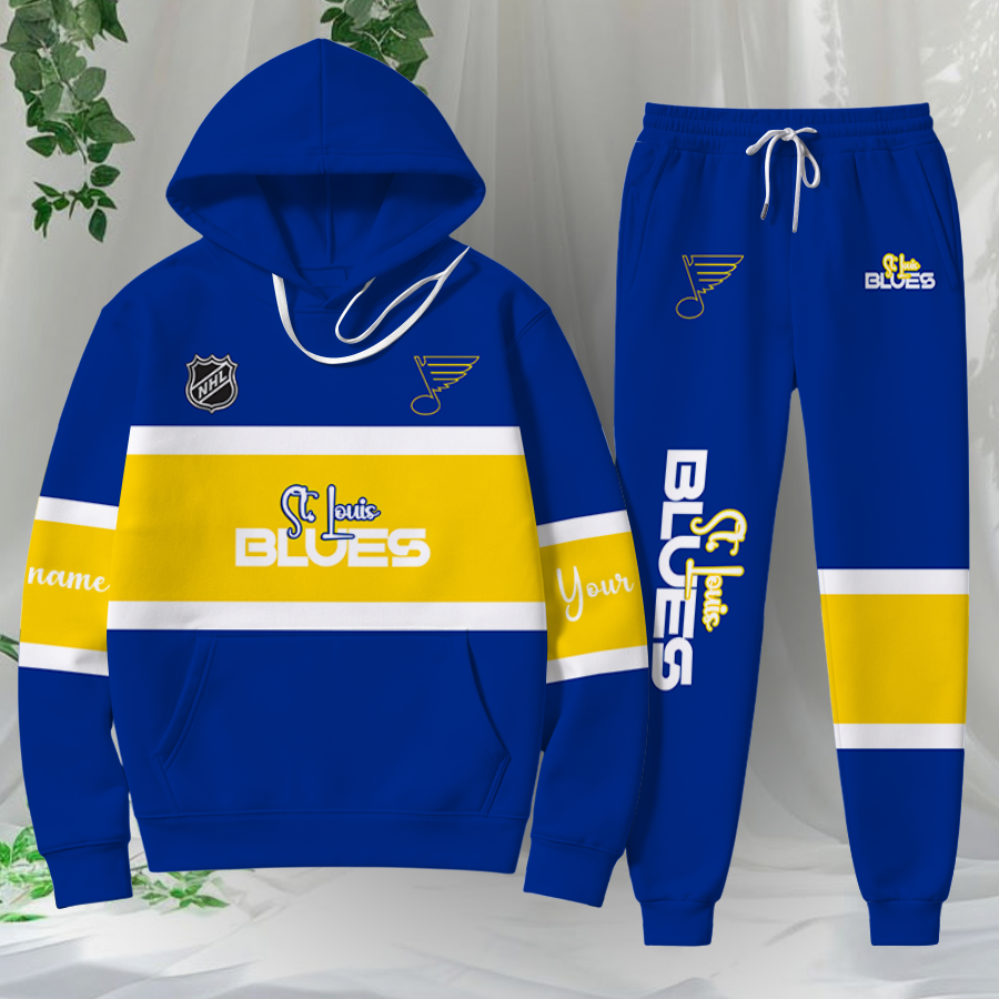 LIMITED EDITION - NEW CUSTOMIZED NHL14 SLB ST. LOUIS BLUES HOODIE & SWEATPANTS SET