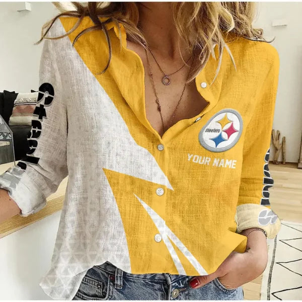 [SPECIAL OFFER] NEW CUSTOMIZED NFL14 PSB PITTSBURGH STEELERS WOMEN CASUAL SHIRT
