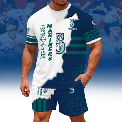 LIMITED EDITION - NEW CUSTOMIZED MLB14 SMS SEATTLE MARINERS UNISEX T-SHIRT & SHORTS SET