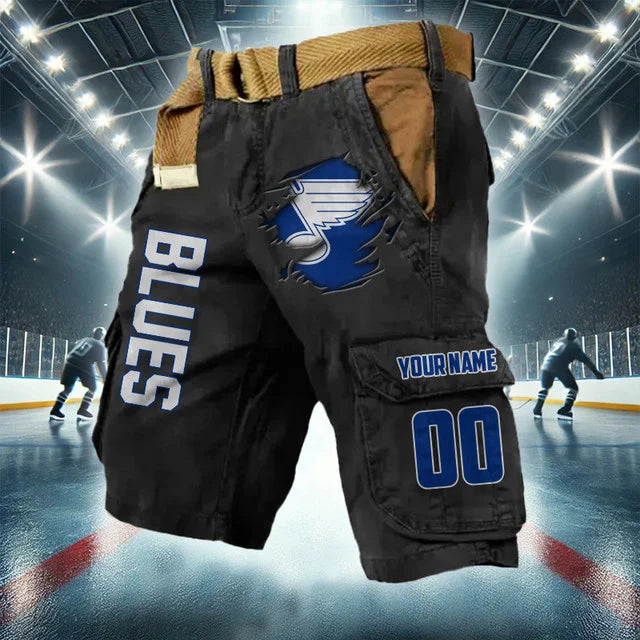 LIMITED EDITION - NEW CUSTOMIZED NHL14 SLB ST. LOUIS BLUES CARGO SHORTS