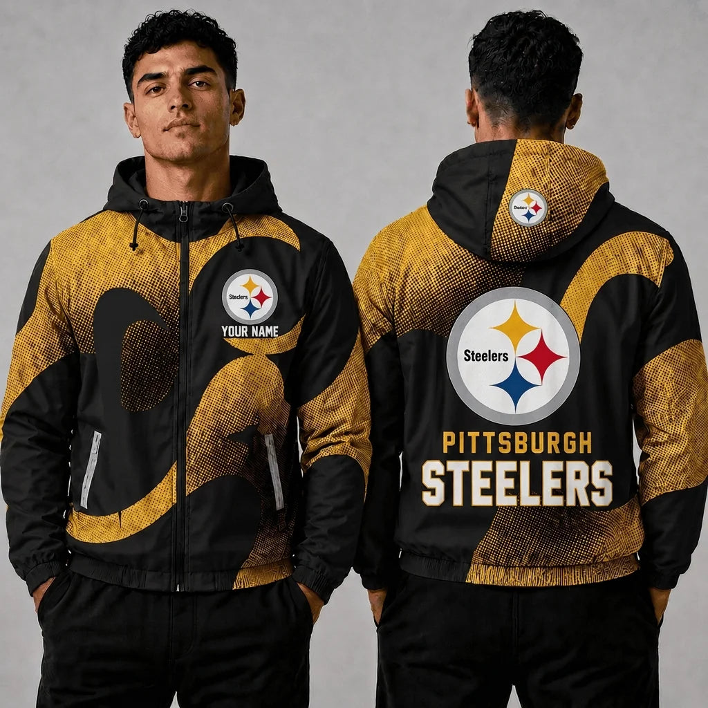 [SPECIAL OFFER] NEW CUSTOMIZED NFL14 PSB PITTSBURGH STEELERS WINDBREAKER JACKET