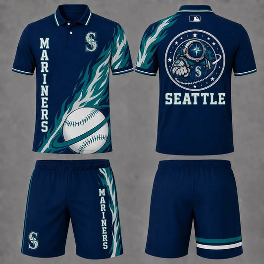 [FLASH SALE] NEW CUSTOMIZED MLB14 SMS SEATTLE MARINERS POLO SHIRT & SHORT PANTS SET