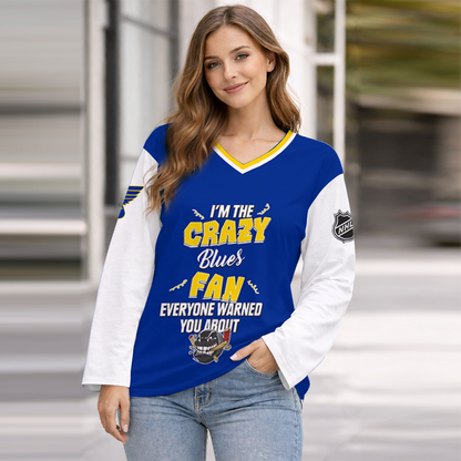 LIMITED EDITION - NEW CUSTOMIZED NHL14 SLB ST. LOUIS BLUES WOMEN'S HEART V-NECK LONG SLEEVE SHIRT