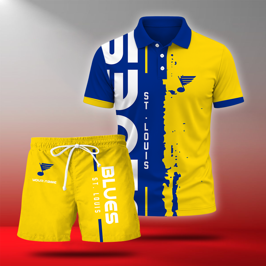 LIMITED EDITION - NEW CUSTOMIZED NHL14 SLB ST. LOUIS BLUES POLO & SHORT PANTS SET