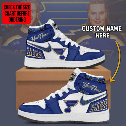 LIMITED EDITION - NEW CUSTOMIZED NHL14 SLB ST. LOUIS BLUES AIR JORDAN SNEAKERS