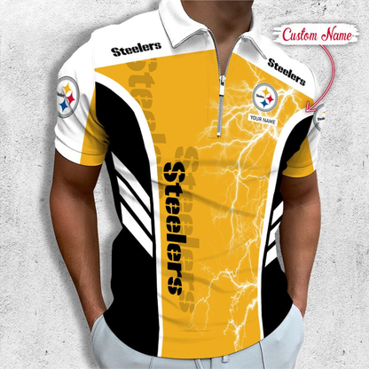LIMITED EDITION - NEW CUSTOMIZED NFL14 PSB PITTSBURGH STEELERS ZIP POLO SHIRT