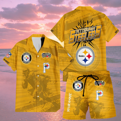 LIMITED EDITION  - NEW CUSTOMIZED NFL14 PSB PITTSBURGH STEELERS UNISEX HAWAIIAN SHIRT & SHORTS SET