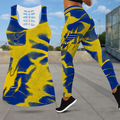 LIMITED EDITION - NEW CUSTOMIZED NHL14 SLB ST. LOUIS BLUES LEGGINGS & HOLLOW TANK TOP SET