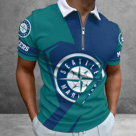 [FLASH SALE] NEW CUSTOMIZED MLB14 SMS SEATTLE MARINERS ZIP POLO SHIRT