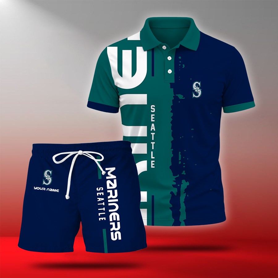 LIMITED EDITION - NEW CUSTOMIZED MLB14 SMS SEATTLE MARINERS POLO & SHORT PANTS SET