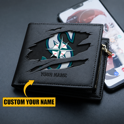 LIMITED EDITION - NEW CUSTOMIZED MLB14 SMS SEATTLE MARINERS LEATHER WALLET