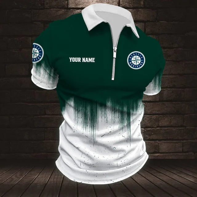 [FLASH SALE] NEW CUSTOMIZED MLB14 SMS SEATTLE MARINERS ZIP POLO SHIRT