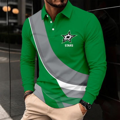 [SUPER SALE] NEW CUSTOMIZED NHL15 DLS DALLAS STARS MEN LONG SLEEVE POLO