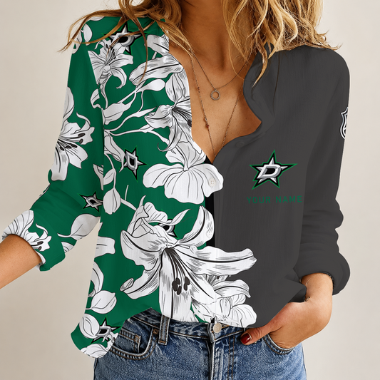 [SUPER SALE] NEW CUSTOMIZED NHL15 DLS DALLAS STARS WOMEN CASUAL SHIRT