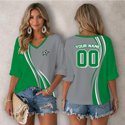 LIMITED EDITION - NEW CUSTOMIZED NHL15 DLS DALLAS STARS WOMEN'S HEART V-NECK LONG SLEEVE SHIRT