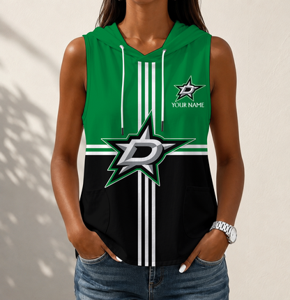 VIRAL EDITION - NEW CUSTOMIZED NHL15 DLS DALLAS STARS WOMEN'S SLEEVELESS HOODED POCKET TANK TOP