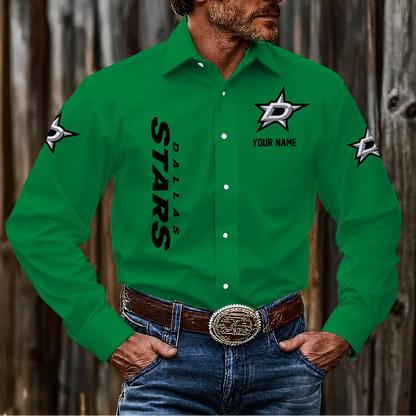 LIMITED EDITION - NEW CUSTOMIZED NHL15 DLS DALLAS STARS MEN'S LONG SLEEVE BUTTON-UP SHIRT