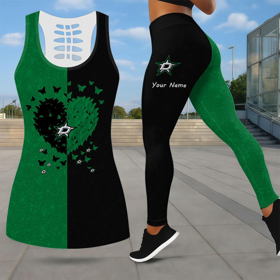LIMITED EDITION - NEW CUSTOMIZED NHL15 DLS DALLAS STARS LEGGINGS & HOLLOW TANK TOP SET