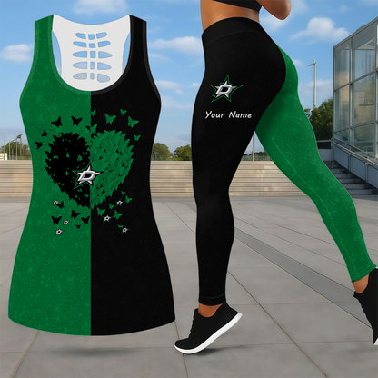 LIMITED EDITION - NEW CUSTOMIZED NHL15 DLS DALLAS STARS LEGGINGS & HOLLOW TANK TOP SET