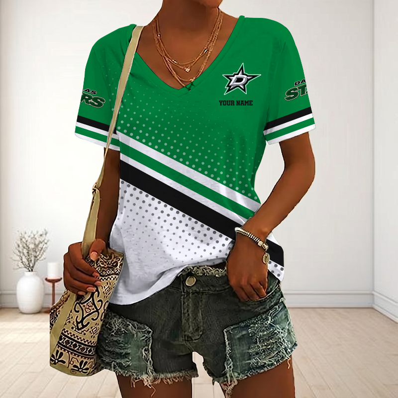 LIMITED EDITION - NEW CUSTOMIZED NHL15 DLS DALLAS STARS V-NECK FEMALE SHIRT